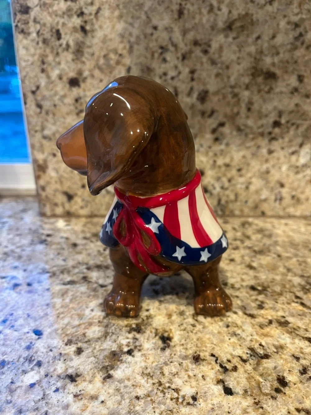 Blue Sky ClayWorks Patriotic USA Dachshund Figurine - Red, White & Blue Cape